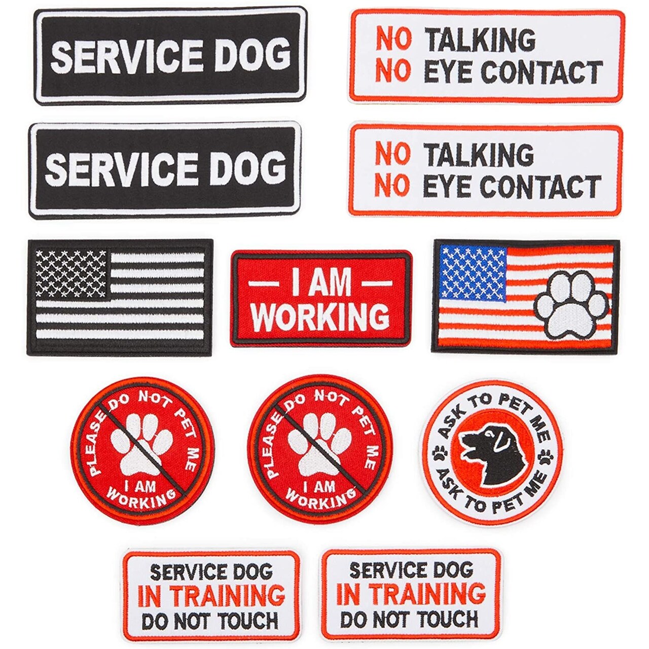 12 Pack In Training Service Dog Patches for Vest, 8 Embroidered